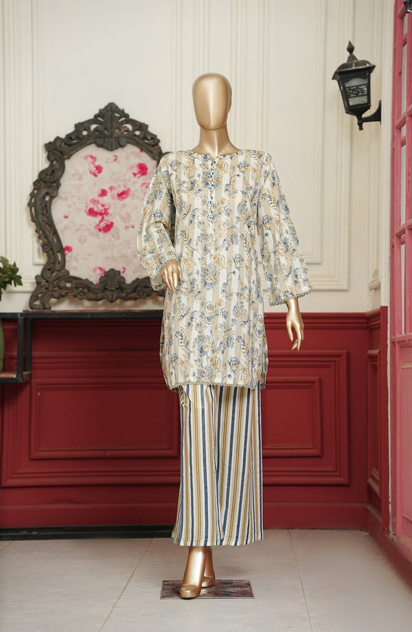 Travel Time Amna Khadija Printed Cambric Stitched 2 Piece Co-ord Set - AKPTT-07 - AKP26KTT - White Brown - Summer Collection