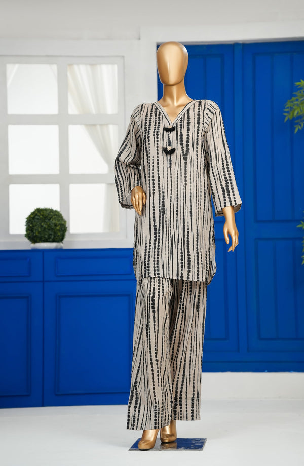 Twirled by Amna Khadija Digital Tie n Dye Printed Cotton Stitched 2 Piece Suit - TDE-01 - AM25TWLR - Grey - Summer Collection