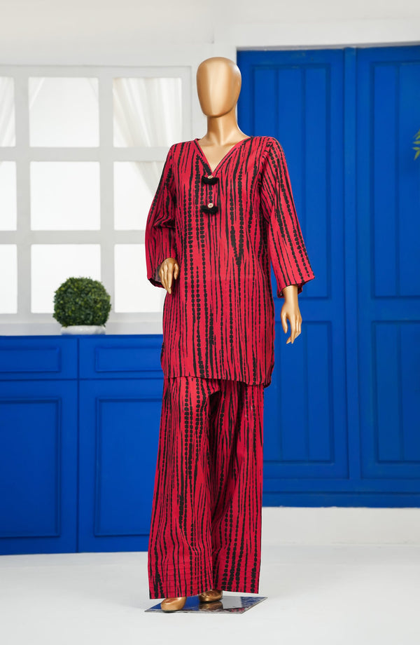 Twirled by Amna Khadija Digital Tie n Dye Printed Cotton Stitched 2 Piece Suit - TDE-02 - AM25TWLR - Red - Summer Collection