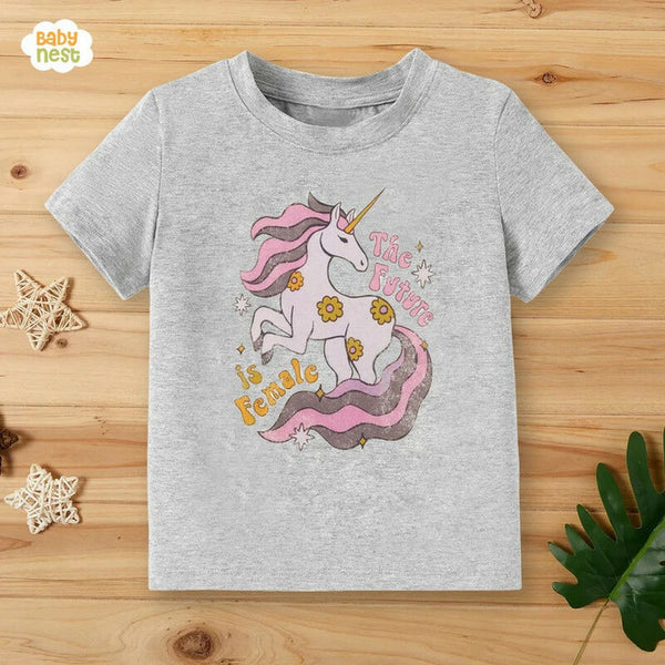 Baby Nest T-Shirts For Kids Unicorn The Future Half Sleeves T-shirt For Kids – Grey – SBT-342