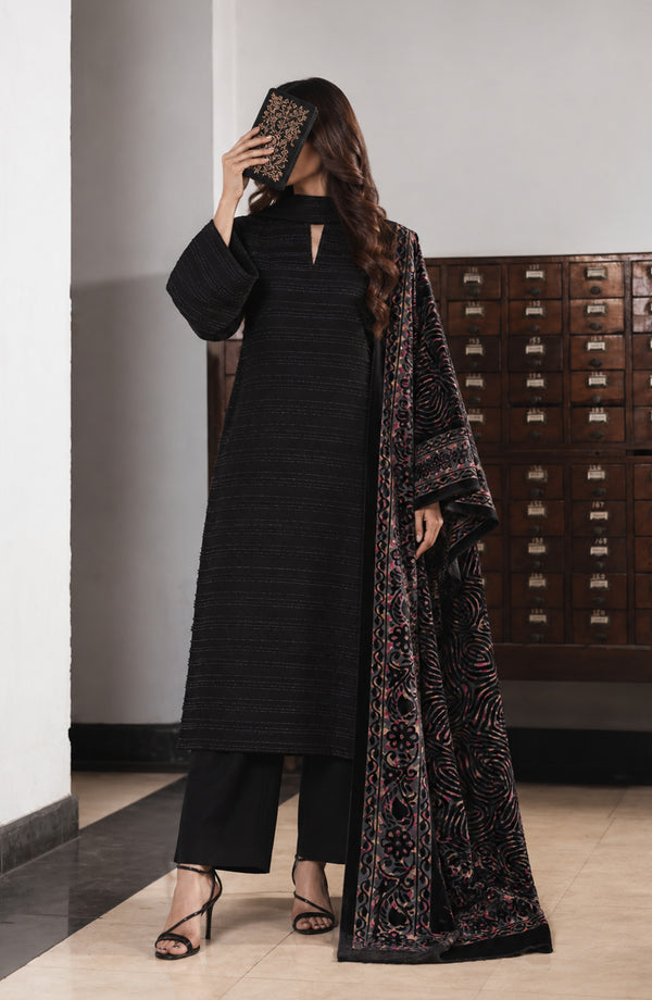 Valentina Ciao Dhanak Wool Unstitched 3 Piece Suit - D-01 - AM26VLC - Black - Winter Collection
