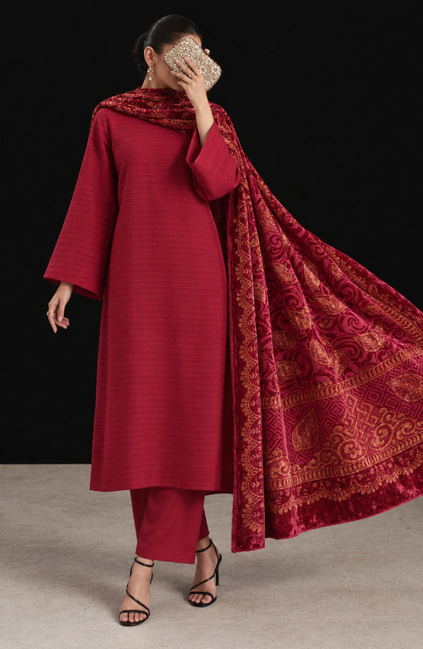 Valentina Ciao Dhanak Wool Unstitched 3 Piece Suit - D-02 - AM26VLC - Red - Winter Collection
