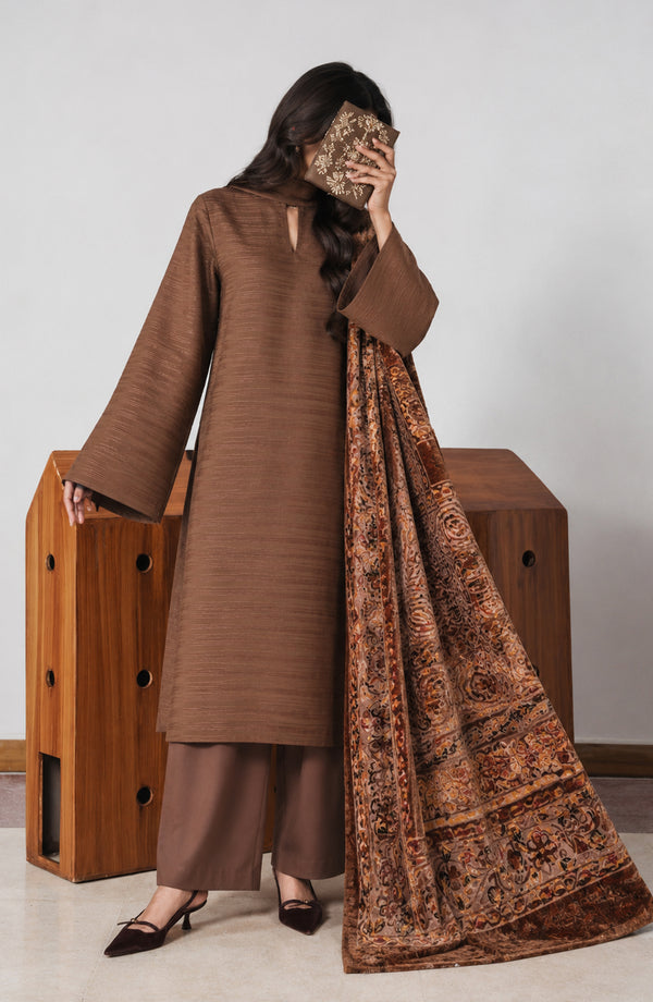 Valentina Ciao Dhanak Wool Unstitched 3 Piece Suit - D-04 - AM26VLC - Brown - Winter Collection