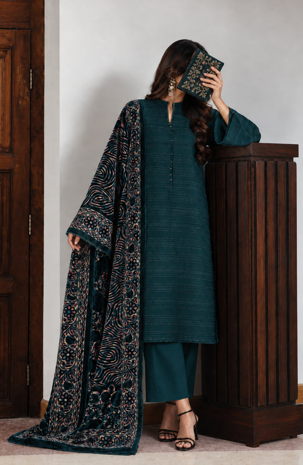 Valentina Ciao Dhanak Wool Unstitched 3 Piece Suit - D-05 - AM26VLC - Teal - Winter Collection