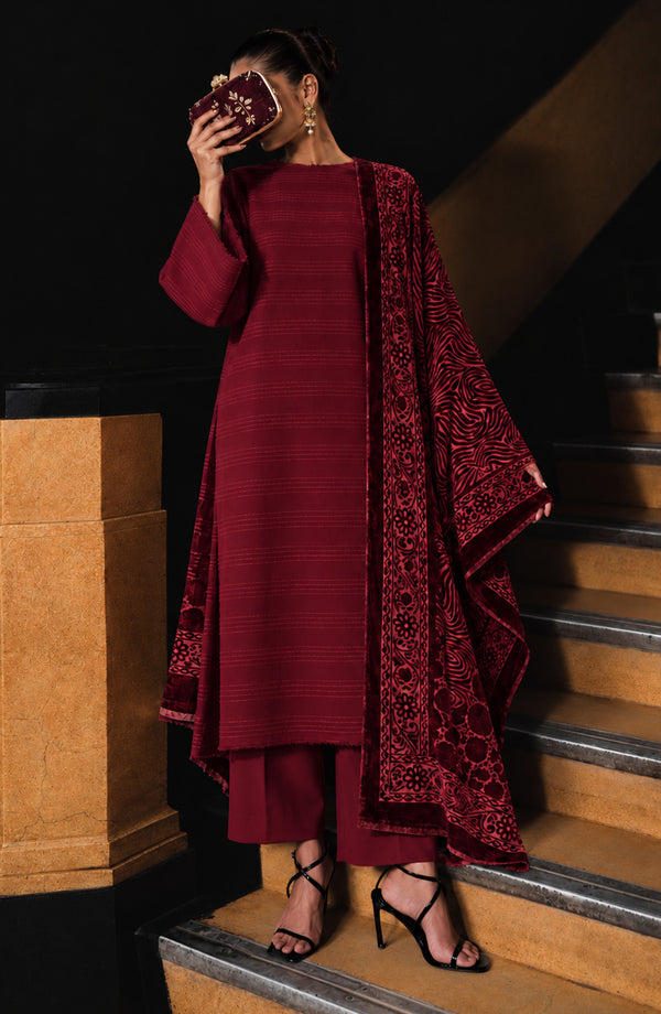 Valentina Ciao Dhanak Wool Unstitched 3 Piece Suit - D-06 - AM26VLC - Red - Winter Collection