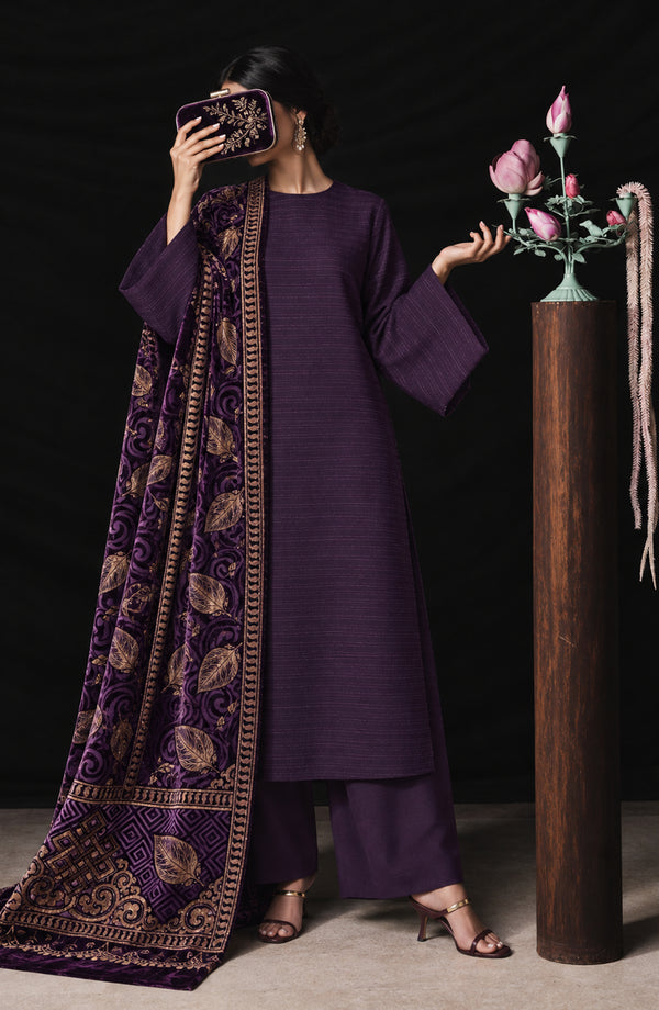 Valentina Ciao Dhanak Wool Unstitched 3 Piece Suit - D-07 - AM26VLC - Purple - Winter Collection