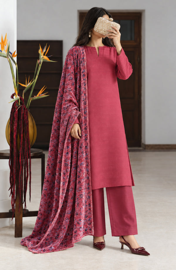 Valentina Ciao Dhanak Wool Unstitched 3 Piece Suit - D-09 - AM26VLC - Pink - Winter Collection