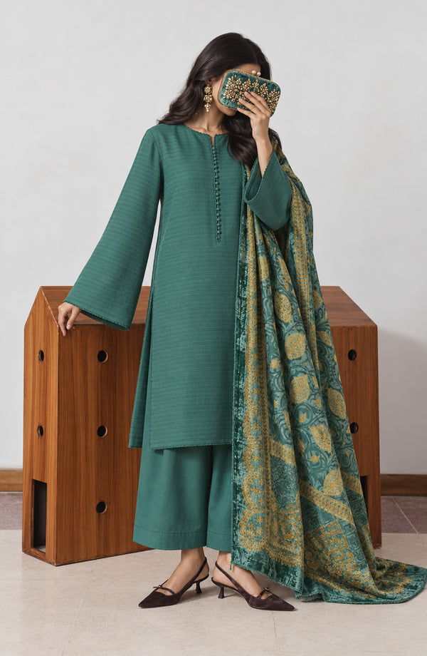 Valentina Ciao Dhanak Wool Unstitched 3 Piece Suit - D-11 - AM26VLC - Green - Winter Collection
