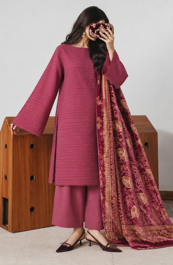 Valentina Ciao Dhanak Wool Unstitched 3 Piece Suit - D-12 - AM26VLC - Pink - Winter Collection