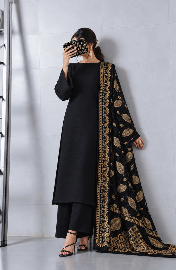 Valentina Ciao Dhanak Wool Unstitched 3 Piece Suit - D-13 - AM26VLC - Black - Winter Collection