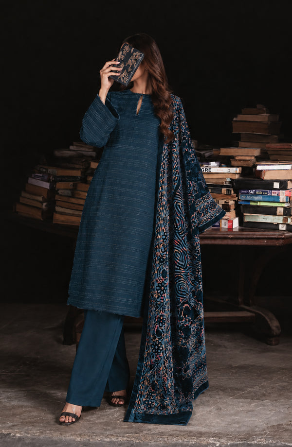 Valentina Ciao Dhanak Wool Unstitched 3 Piece Suit - D-14 - AM26VLC - Blue - Winter Collection
