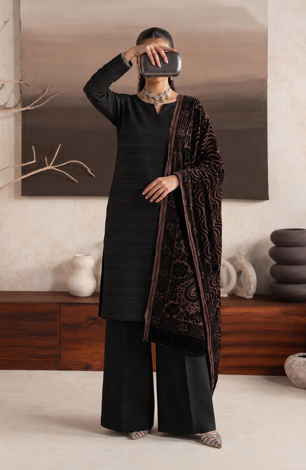 Velluto Milano Moonlight Unstitched 3 Piece Suit - AKVM-09 - AM26TOM - Black - Winter Collection