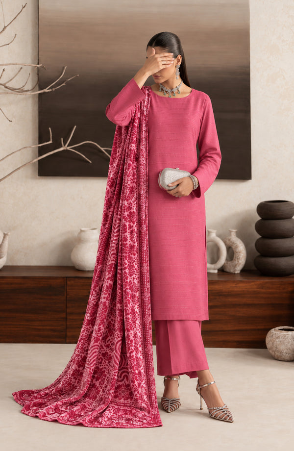 Velluto Milano Moonlight Unstitched 3 Piece Suit - AKVM-10 - AM26TOM - Pink - Winter Collection