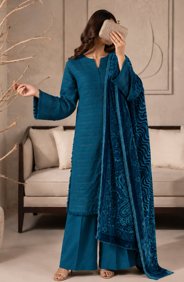 Velluto Milano Moonlight Unstitched 3 Piece Suit - AKVM-11 - AM26TOM - Blue - Winter Collection