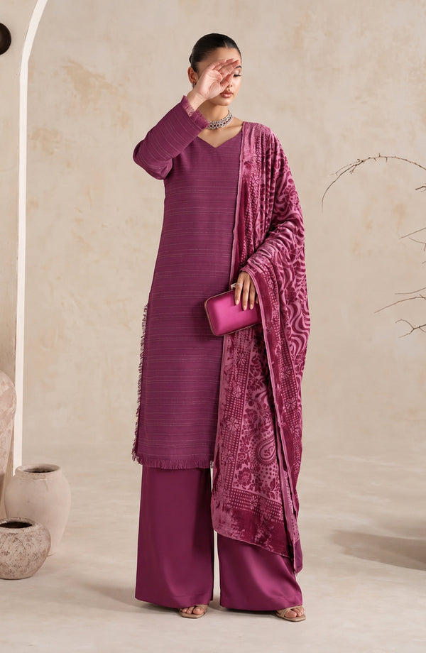 Velluto Milano Moonlight Unstitched 3 Piece Suit - AKVM-13 - AM26TOM - Purple - Winter Collection