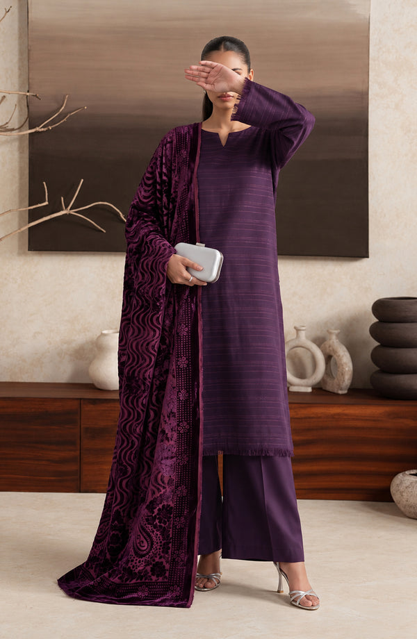 Velluto Milano Moonlight Unstitched 3 Piece Suit - AKVM-15 - AM26TOM - Purple - Winter Collection
