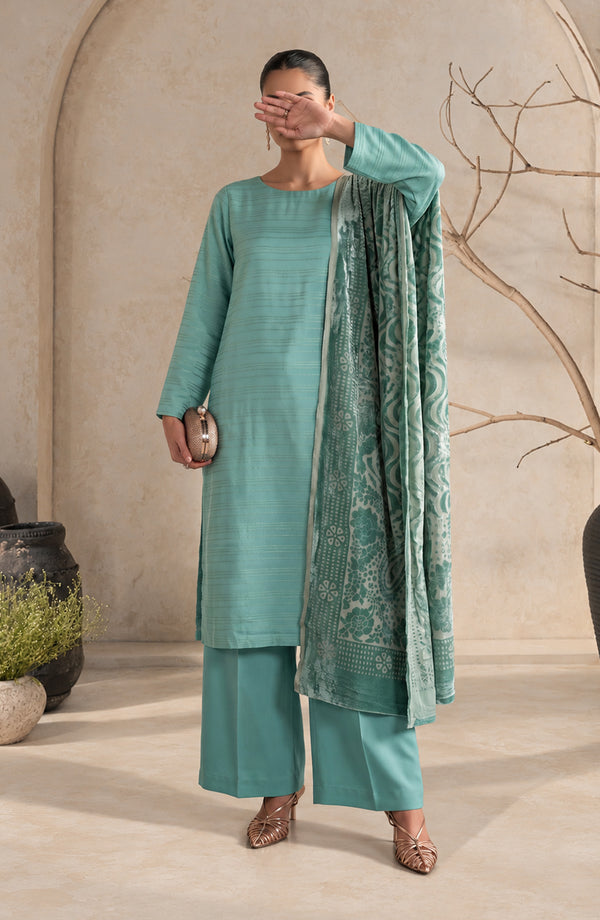 Velluto Milano Moonlight Unstitched 3 Piece Suit - AKVM-16 - AM26TOM - Sky Blue - Winter Collection