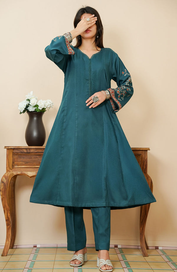 Whisper Casual Pret 2 Piece Jacquard Embroidered Cyan D-01