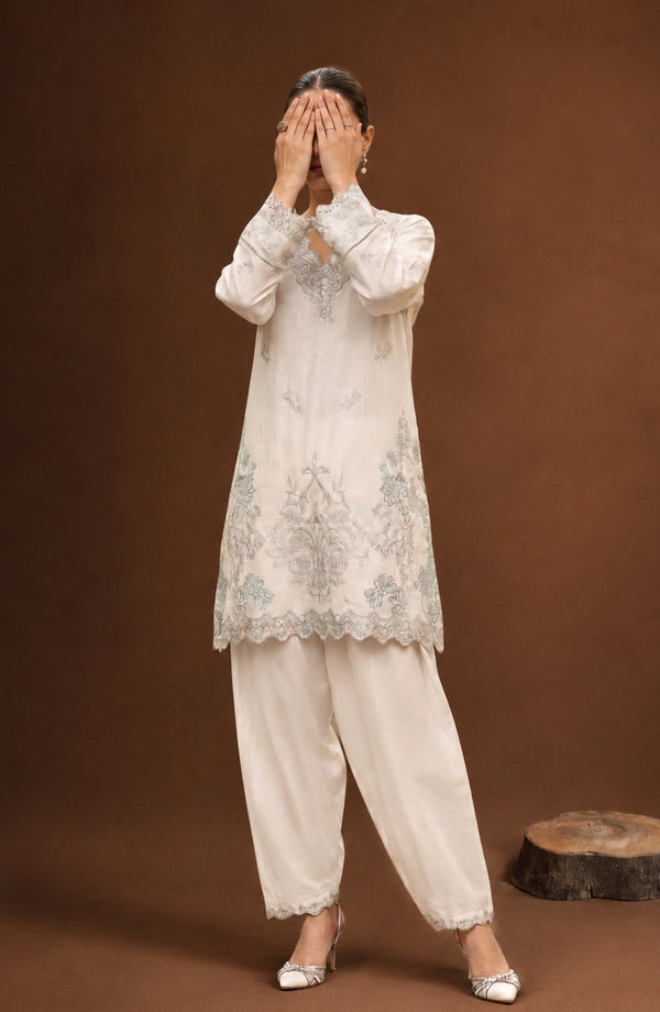 White Luxe by Amna Khadija Embroidered Cotton Stitched 2 Piece Suit - AKPWL-01 - AKP26WTL - White - Summer Collection