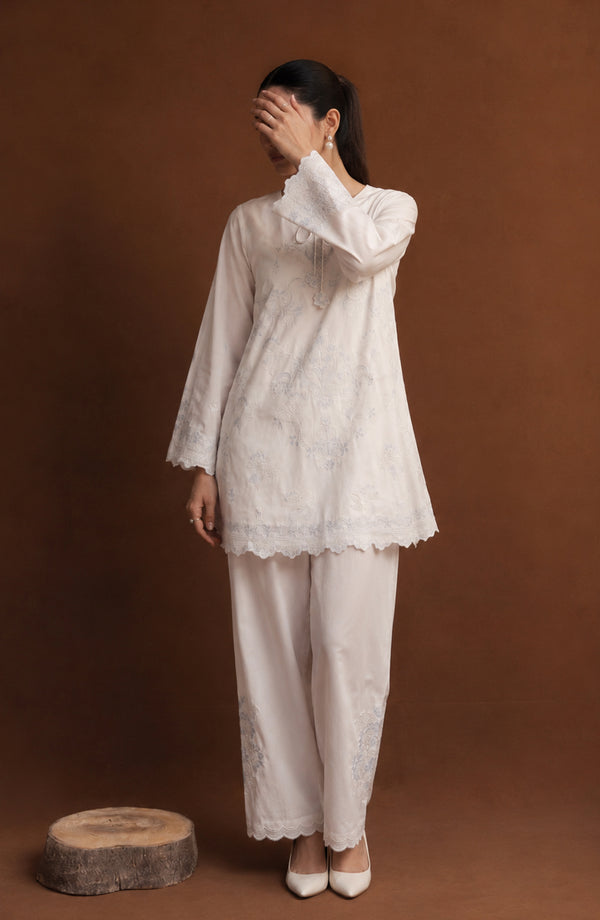White Luxe by Amna Khadija Embroidered Cotton Stitched 2 Piece Suit - AKPWL-02 - AKP26WTL - White - Summer Collection