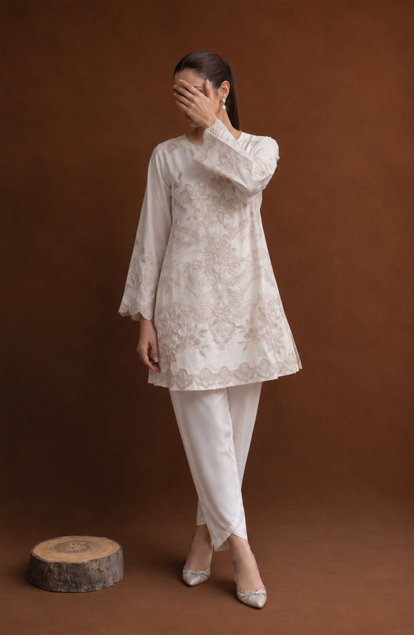 White Luxe by Amna Khadija Embroidered Cotton Stitched 2 Piece Suit - AKPWL-03 - AKP26WTL - White - Summer Collection