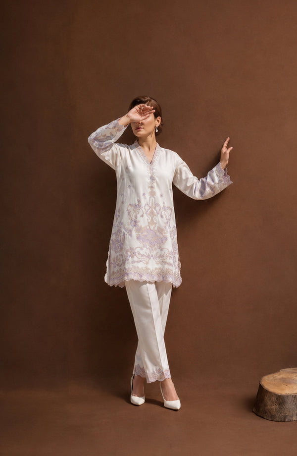 White Luxe by Amna Khadija Embroidered Cotton Stitched 2 Piece Suit - AKPWL-04 - AKP26WTL - White - Summer Collection