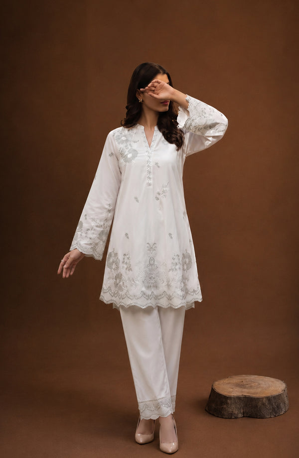 White Luxe by Amna Khadija Embroidered Cotton Stitched 2 Piece Suit - AKPWL-05 - AKP26WTL - White - Summer Collection