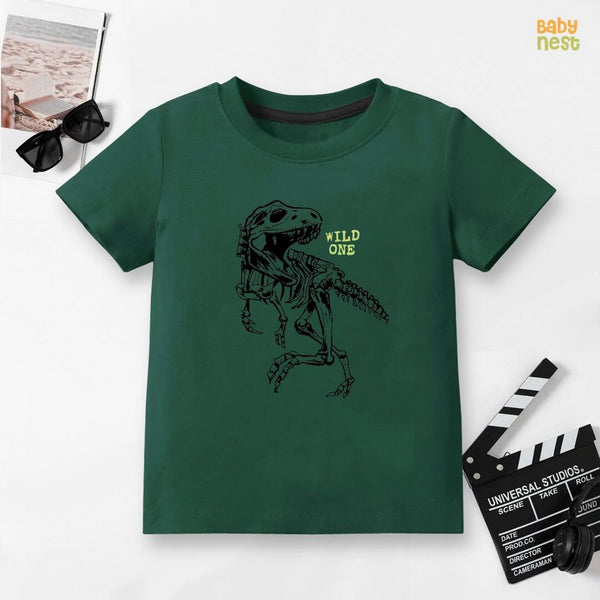 Baby Nest T-Shirts For Kids Wild One Half Sleeves T-shirt For Kids – dark Green – SBT-360