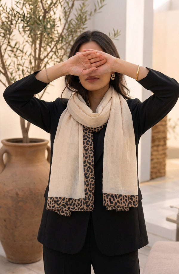 Cheetah-Print Chiffon Stole - AKW-16 - AM26STL - Fawn - Winter Collection