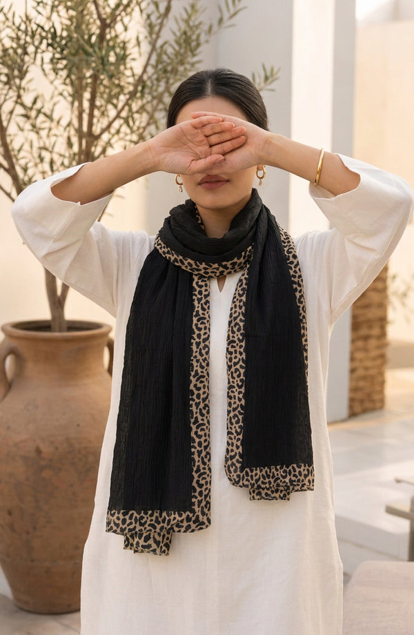 Cheetah-Print Chiffon Stole - AKW-15 - AM26STL - Black - Winter Collection