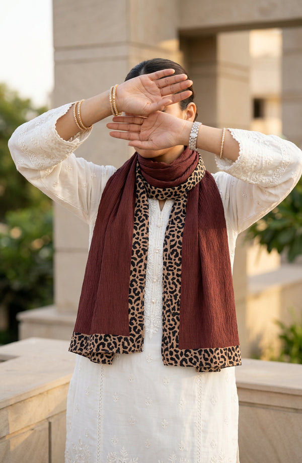 Cheetah-Print Chiffon Stole - AKW-14 - AM26STL - Brown - Winter Collection