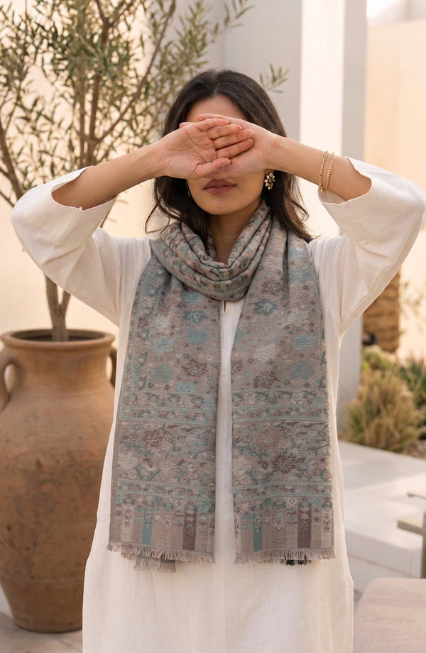 Wool Jacquard Stole - AKW-10 - AM26STL - Grey - Winter Collection