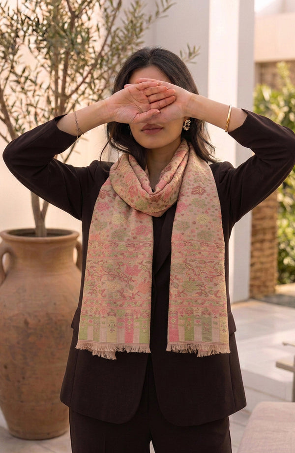 Wool Jacquard Stole - AKW-08 - AM26STL - Brown - Winter Collection