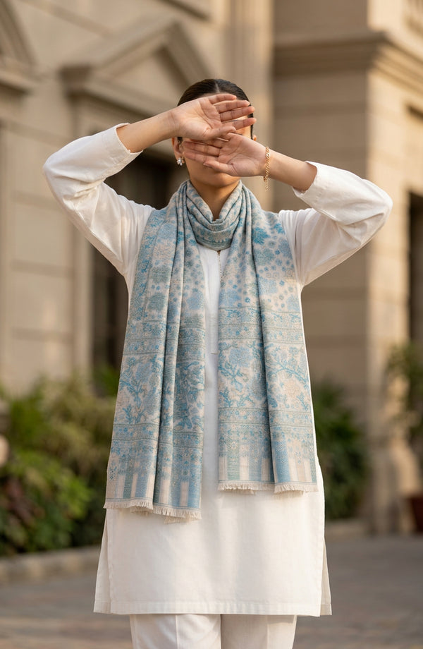 Wool Jacquard Stole - AKW-05 - AM26STL - Blue - Winter Collection
