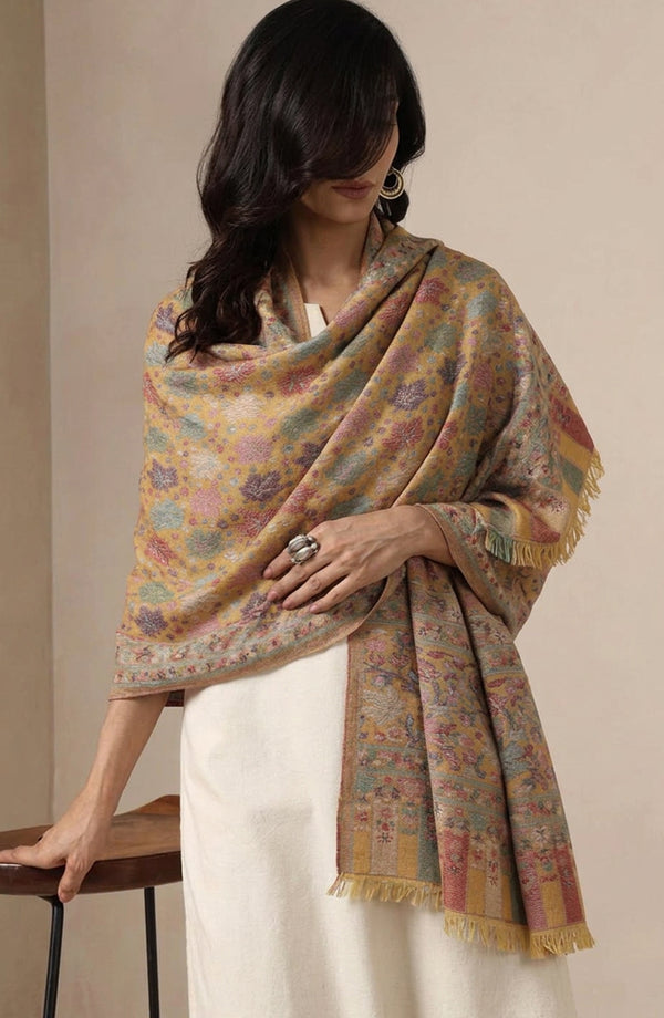 Wool Jacquard Stole - AKW-02 - AM26STL - Mustard - Winter Collection