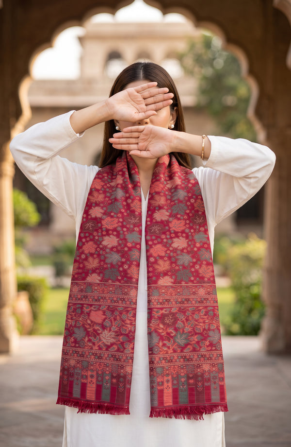 Wool Jacquard Stole - AKW-01 - AM26STL - Pink - Winter Collection