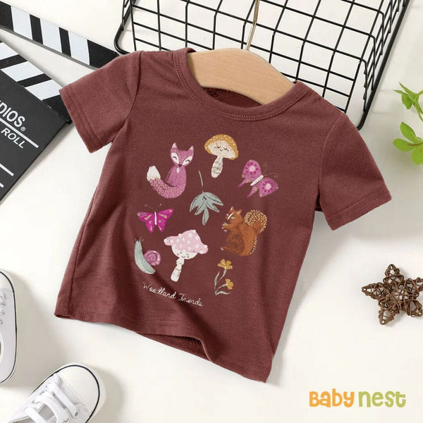 Baby Nest T-Shirts For Kids Woodland Friends Half Sleeves T-shirt For Kids – Maroon – SBT-335