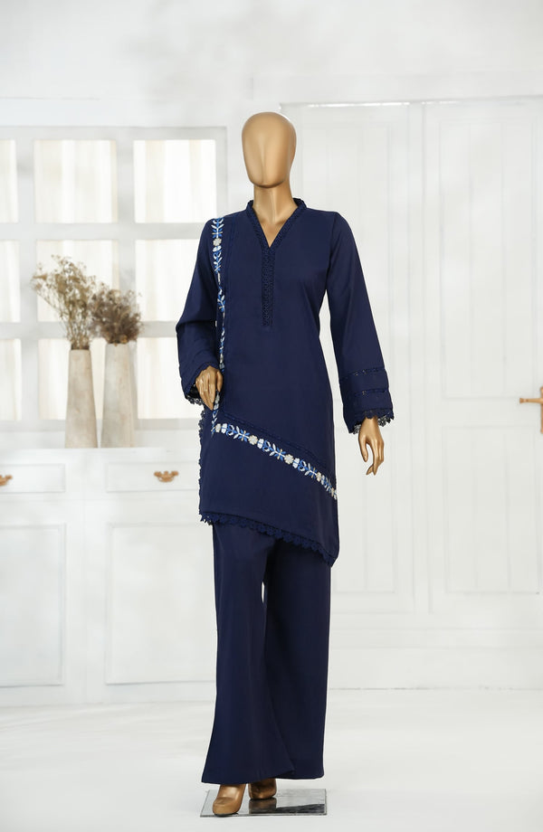 Yolo Signature by Amna Khadija Embroidered Jacquard Cotton Stitched Co ord Sets - YSLC-03 - AM25YSLC - Navy Blue - Luxury Collection