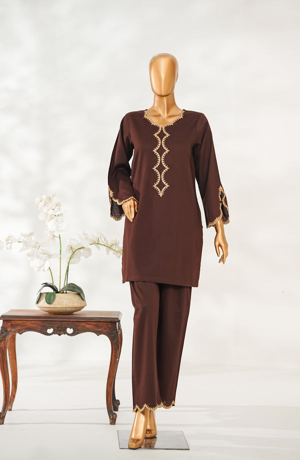 Zaira Royal by Amna Khadija Embroidered Cotton Jacquard Stitched 2 Piece Suit - ZRAM - 03 - Brown - Winter Collection