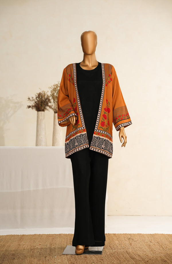 Zehaina by Amna Khadija Digital Printed Poly Swiss Stitched 3 Piece Set - AKZ-01 - AM25ZEH - Mustard & Black - Casual Collection