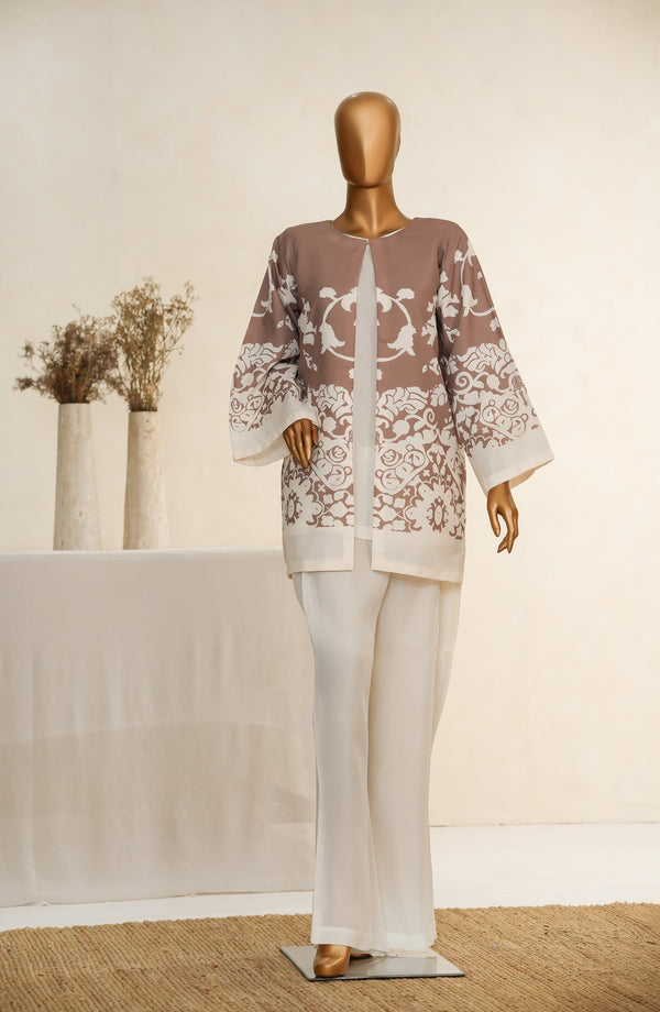 Zehaina by Amna Khadija Digital Printed Poly Swiss Stitched 3 Piece Set - AKZ-06 - AM25ZEH - Brown & White - Casual Collection