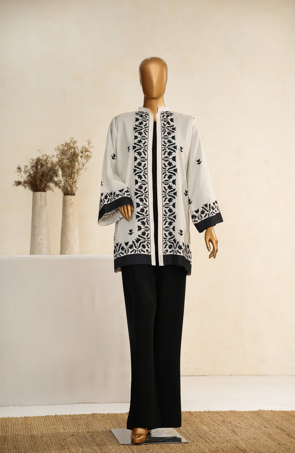Zehaina by Amna Khadija Digital Printed Poly Swiss Stitched 3 Piece Set - AKZ-04 - AM25ZEH - White & Black - Casual Collection