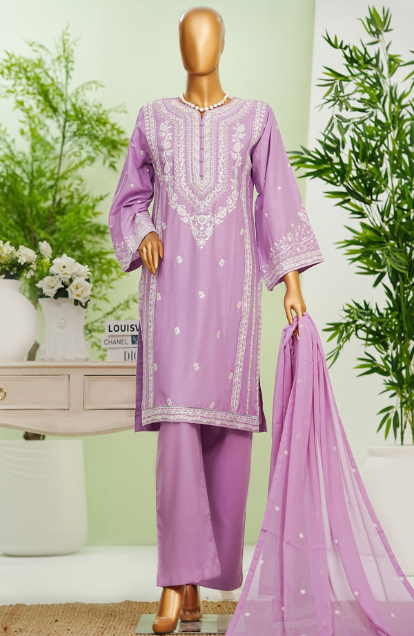 Amna Khadija Embroidered Cotton Stitched 3 Piece Suit - AKEC-01 - Purple