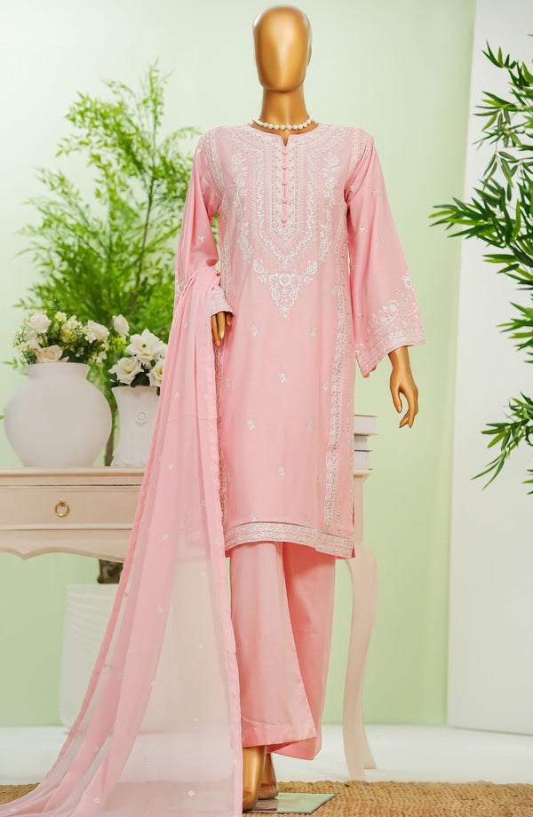 Amna Khadija Embroidered Cotton Stitched 3 Piece Suit - AKEC-02 - Baby Pink