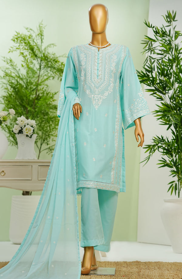 Amna Khadija Embroidered Cotton Stitched 3 Piece Suit - AKEC-04 - Sky Blue