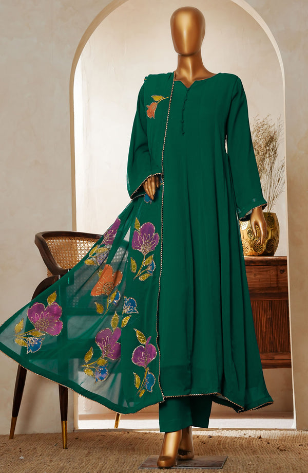 Naqsh by Amna Khadija Fancy Chiffon Stitched 3 Piece Frock - D - 01 - Green