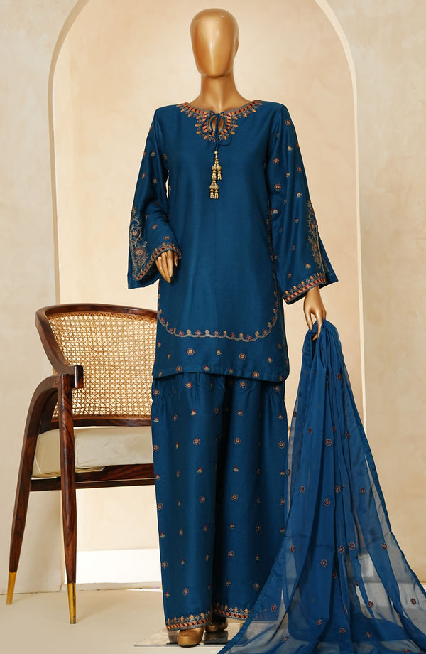 Amna Khadija Embroidered Cotton Stitched 3 Piece Suit - D - 02 - Blue