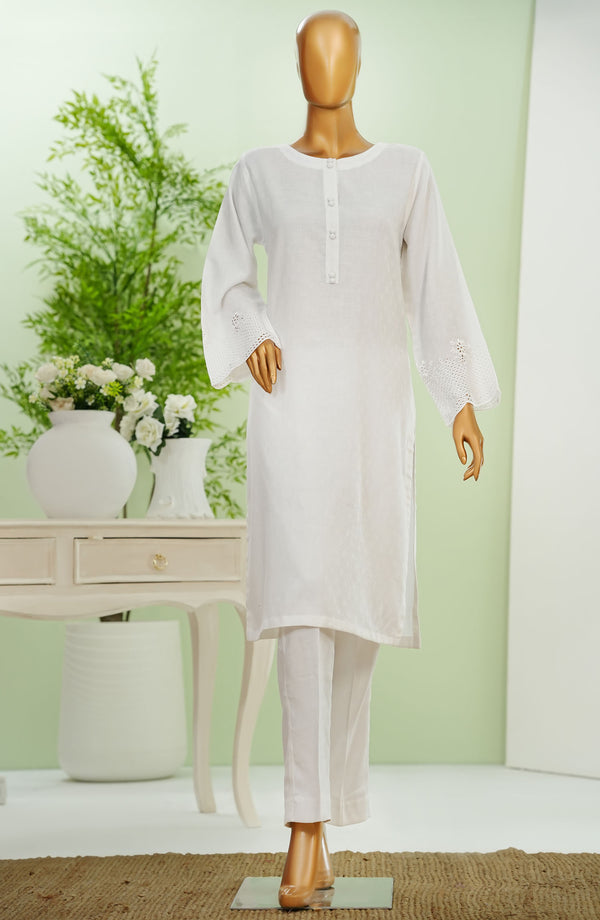 Monochrome by Amna Khadija Embroidered Cotton Stitched 2 Piece Suit - D - 09 - White