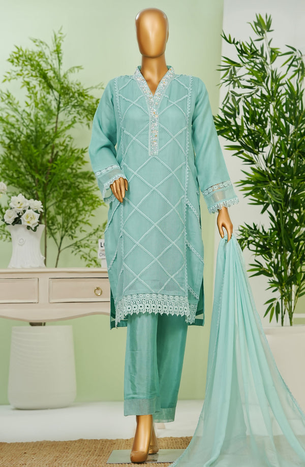 Nyra by Amna Khadija Embroidered Khaddi Net Stitched 3 Piece Suit D - 10 - Blue