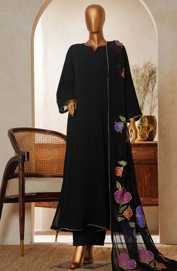 Naqsh by Amna Khadija Fancy Chiffon Stitched 3 Piece Frock - NLF-03 - AM25NLF - Black - Festive Collection